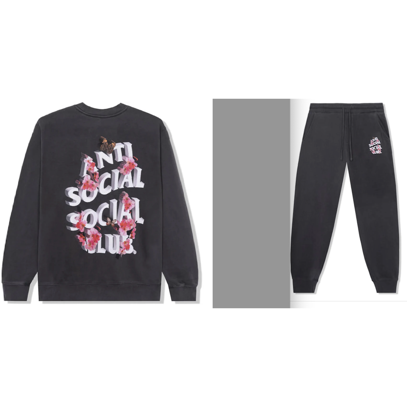 Anti Social Social Club 3.0 Pigment Dye Crewneck And Sweatpants Full Set Grey