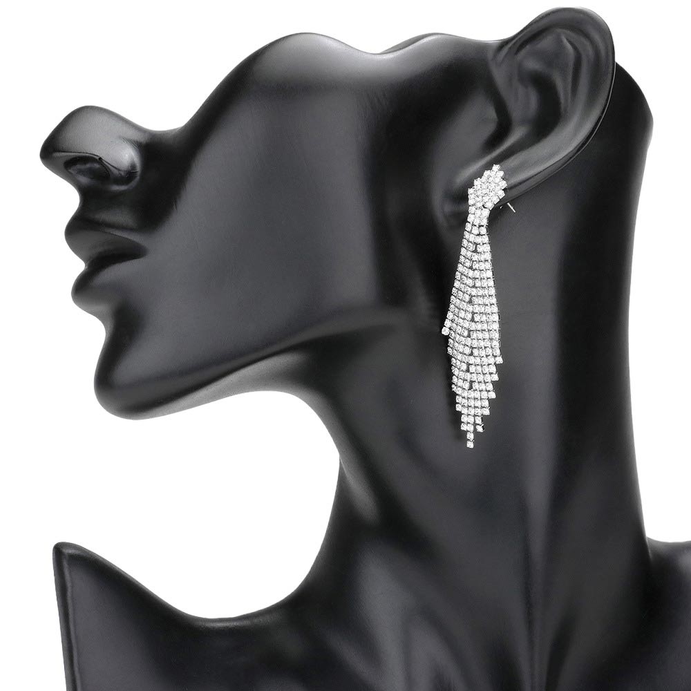 Crystal Rhinestone Pave Fringe Evening Earrings