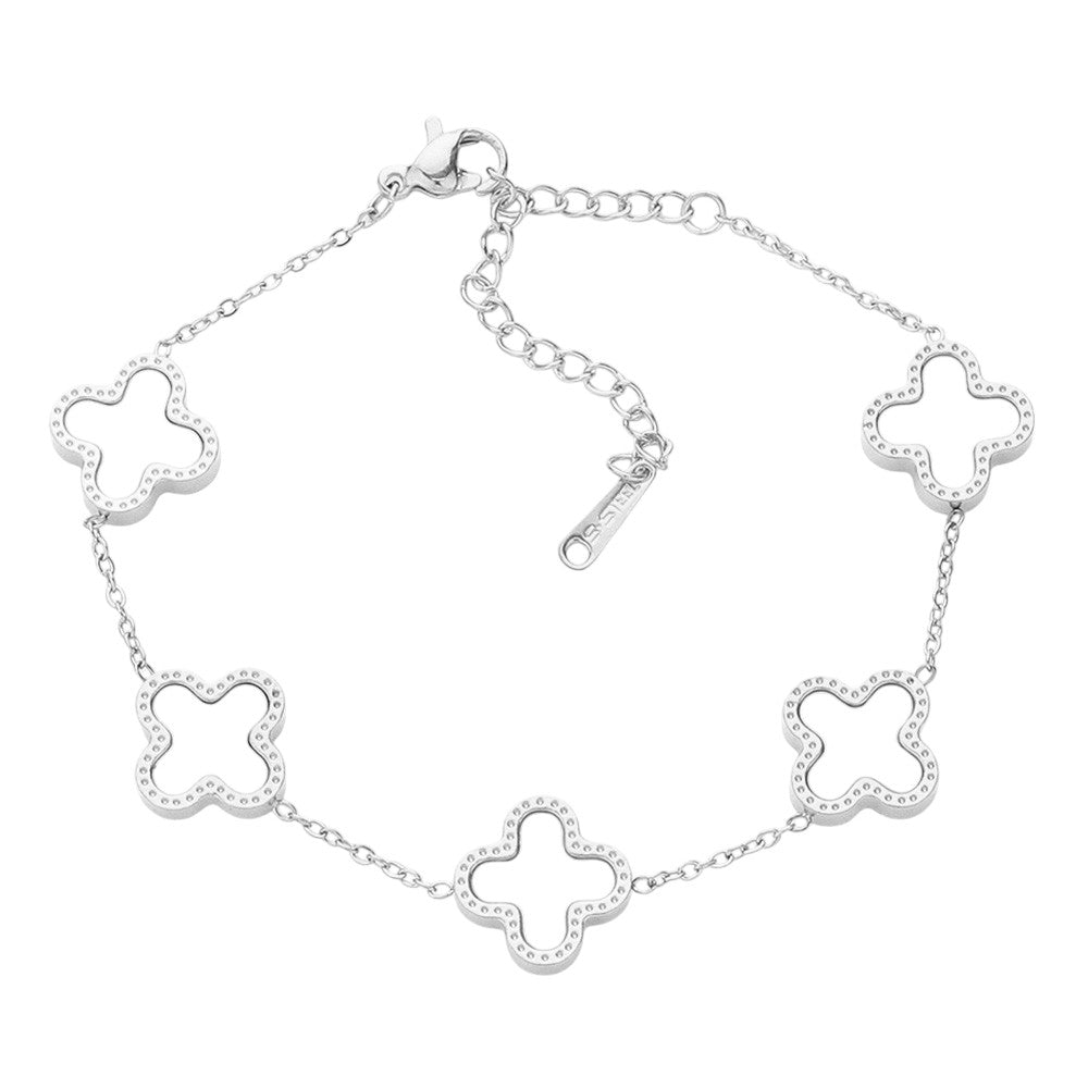 Mother Of Pearl Stainless Steel Quatrefoil Station Bracelet