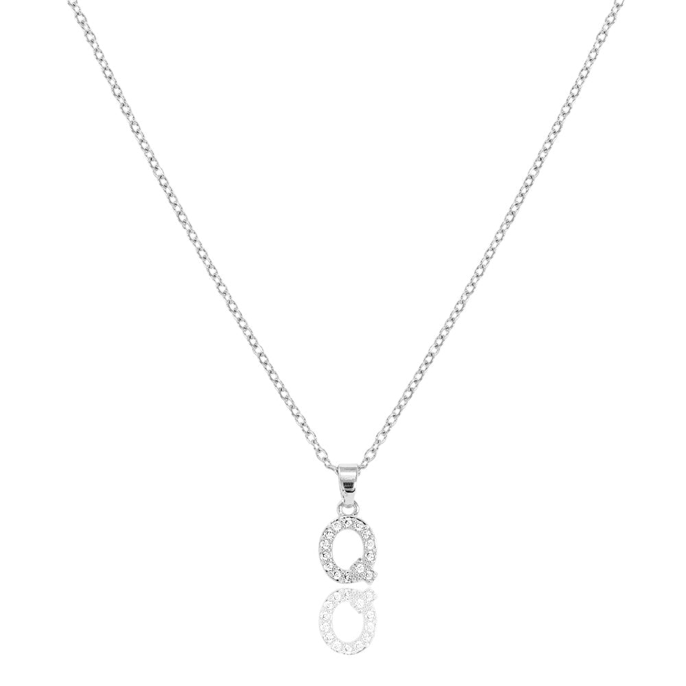 Q Stainless Steel CZ Stone Paved Monogram Pendant Necklace