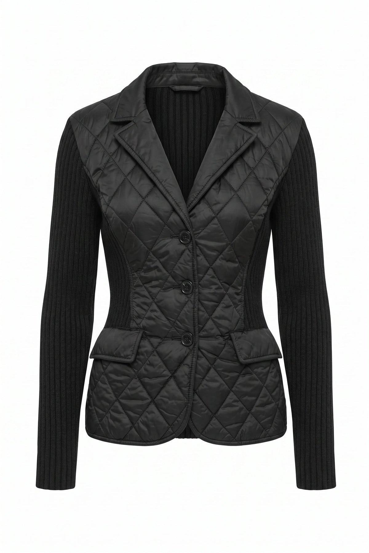 Sora Mixed Media Quilted Front 3-Button Blazer