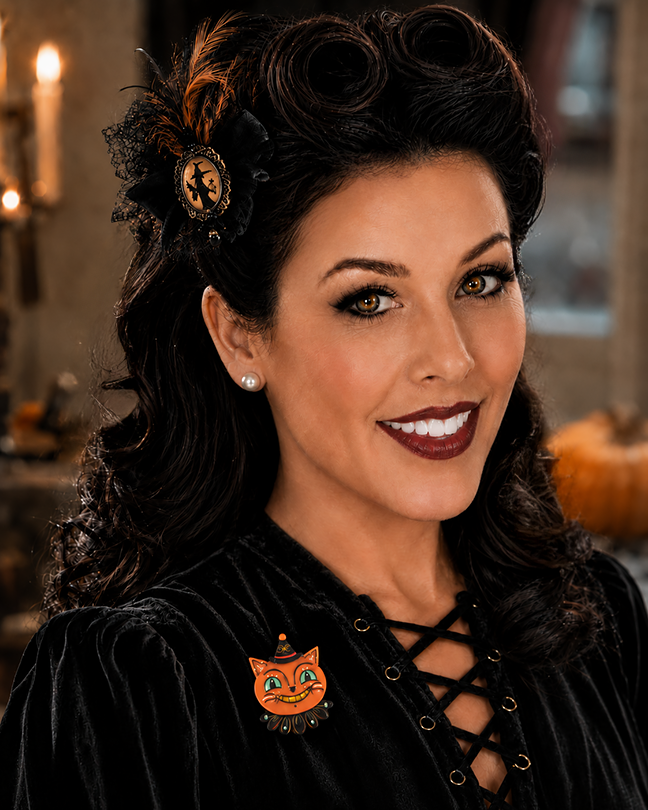 Spunky Copper Cat Brooch by Johanna Parker x Lipstick & Chrome — Vintage Halloween Cat Pin