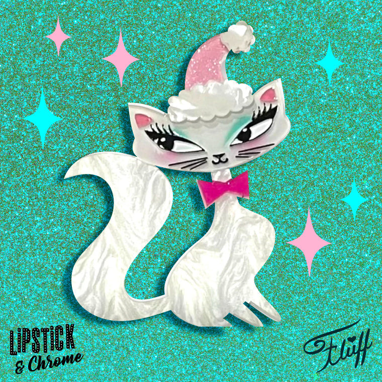 Swanky Pinkmas Kitty Brooch by Miss Fluff x Lipstick & Chrome — Pink Christmas Cat Pin