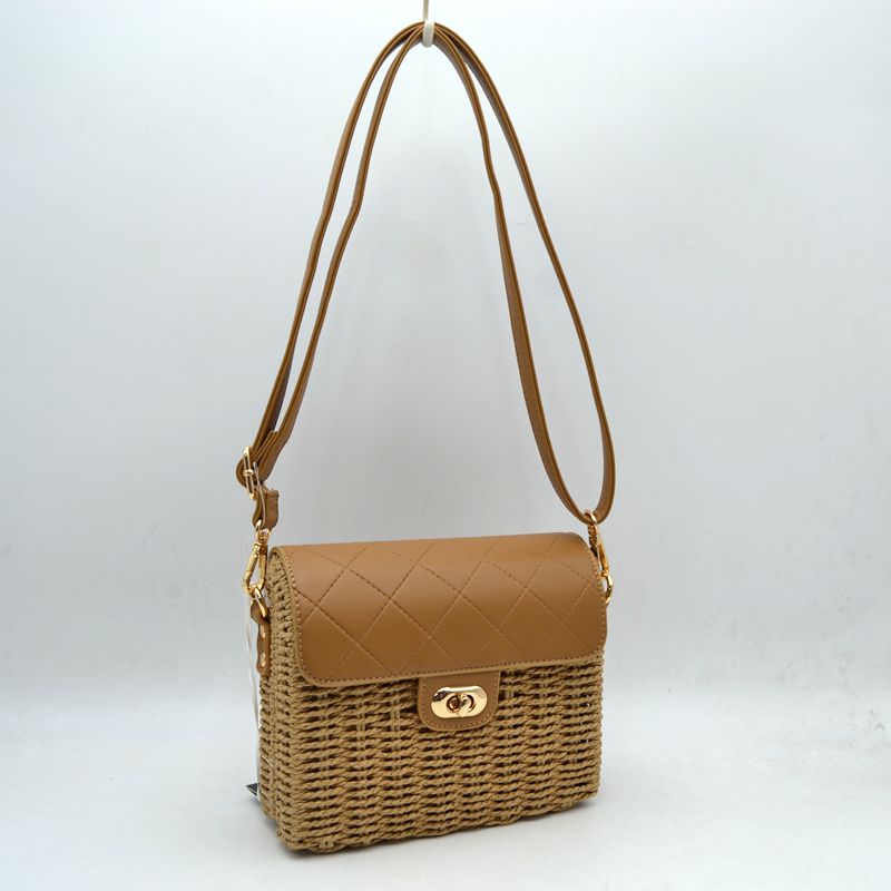 Quilted Flap Woven Straw Crossbody Bag with Adjustable Shoulder Strap
