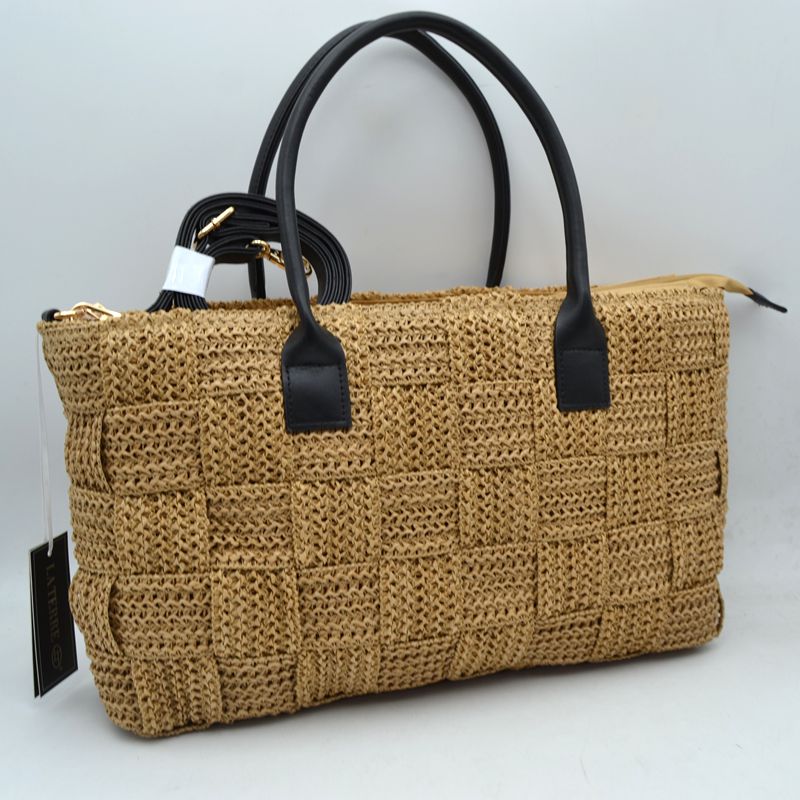 Chic Woven Straw Tote Bag with Faux Leather Handles