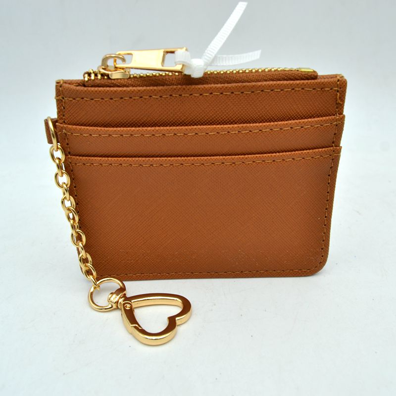 Slim Card Holder Wallet with Zipper Pocket and Heart Keyring