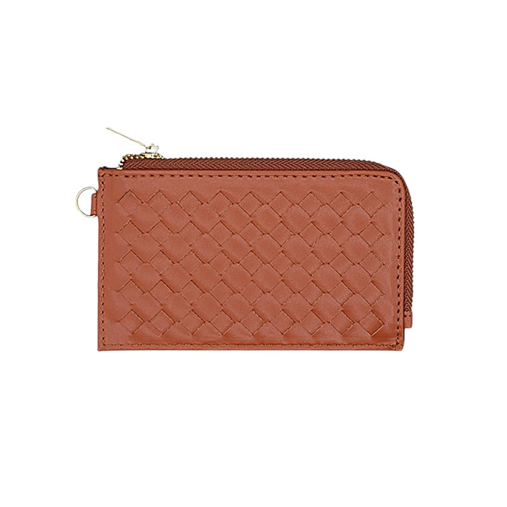 Faux Leather Basket Weave Flat Card Holder Wallet with Wristlet