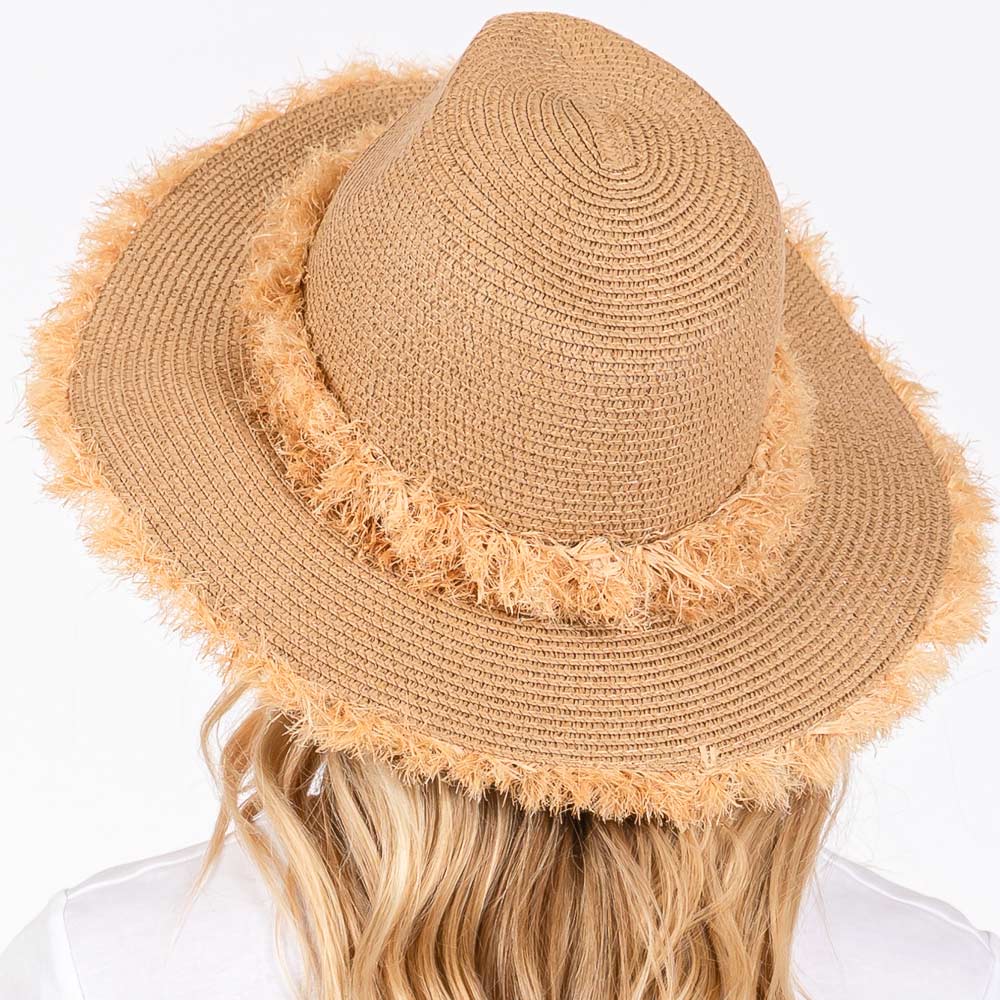 Frayed Band and Trip Straw Sun Hat