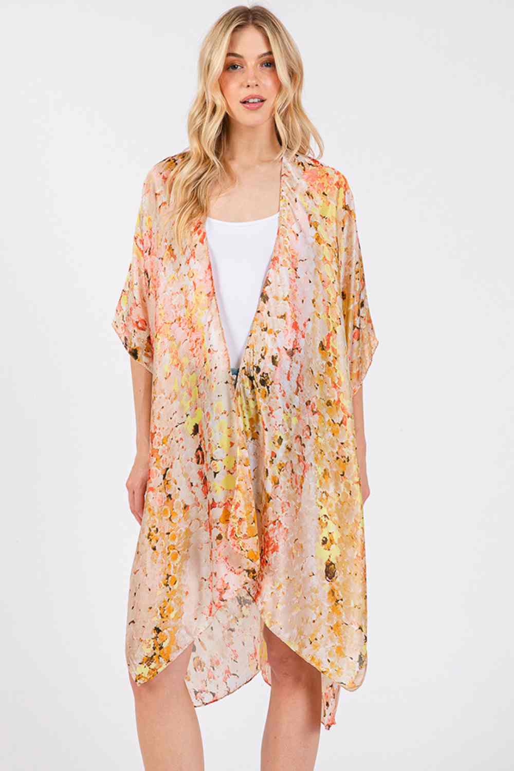 Multi Color Abstract Pattern Silky Feel Kimono