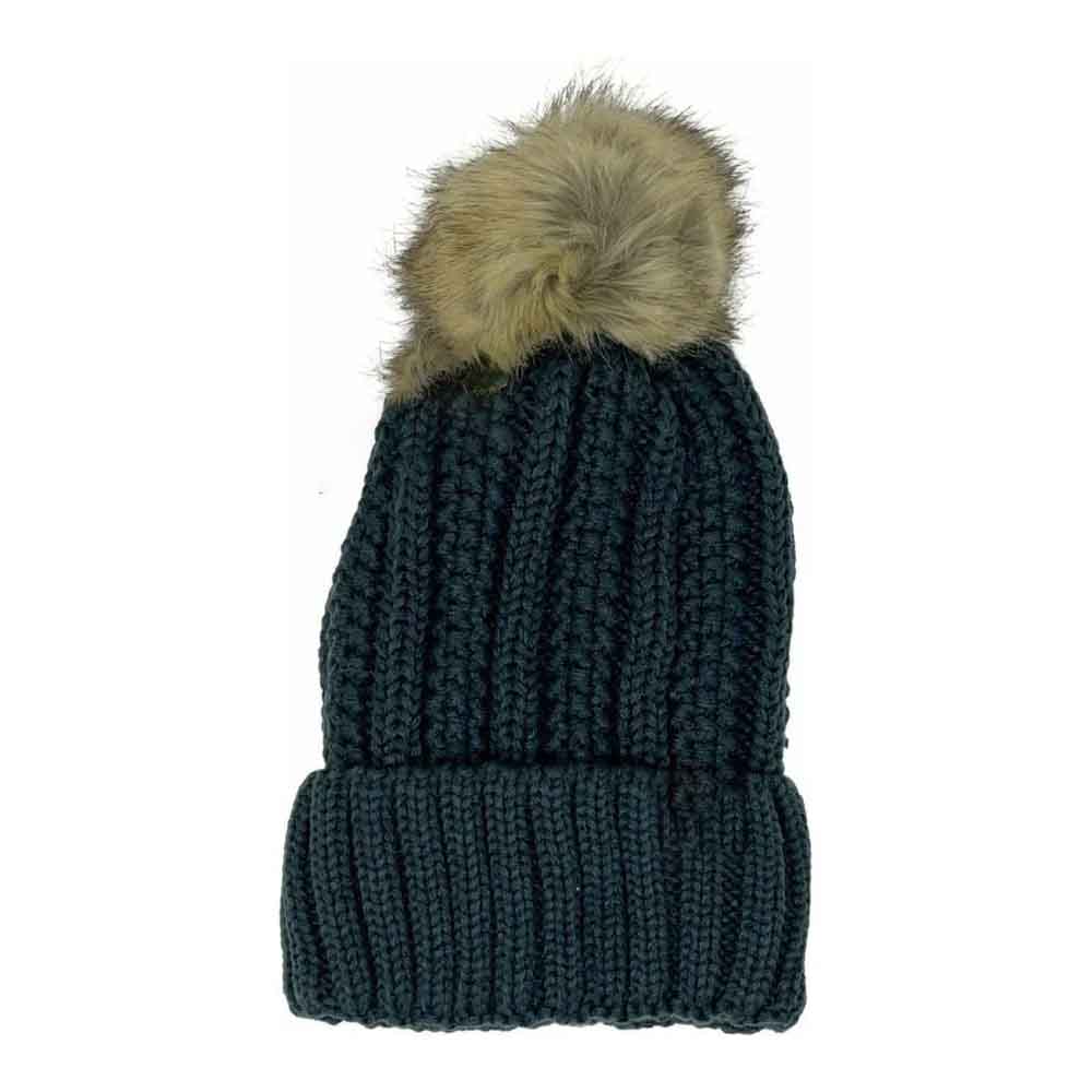 Fuzzy Lined Fur Pom C.C Beanie