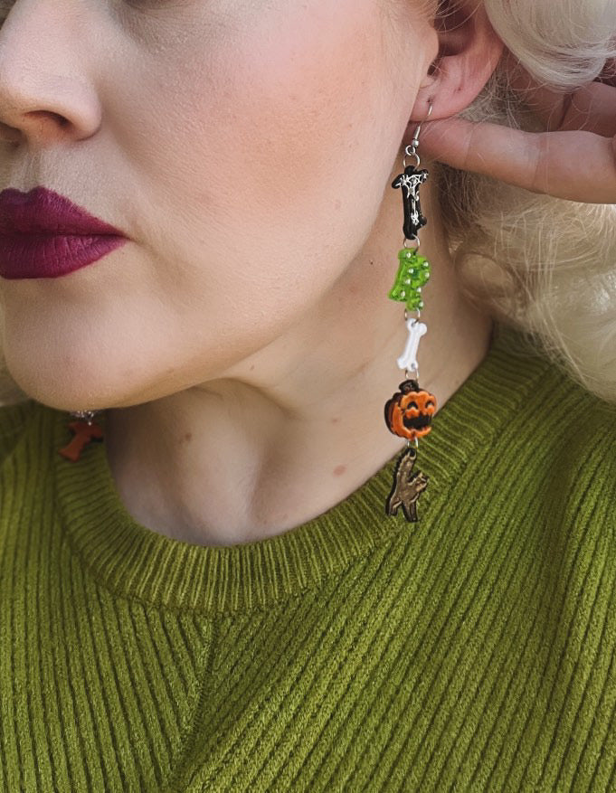 Trick or Treat Halloween Earrings by Lipstick & Chrome — Spooky Drop Earrings