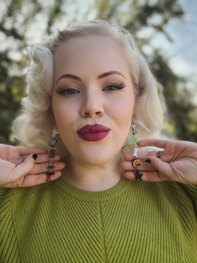 Trick or Treat Halloween Earrings by Lipstick & Chrome — Spooky Drop Earrings