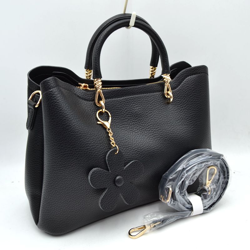 Elegant Top Handle Satchel Bag with Detachable Shoulder Strap and Floral Charm