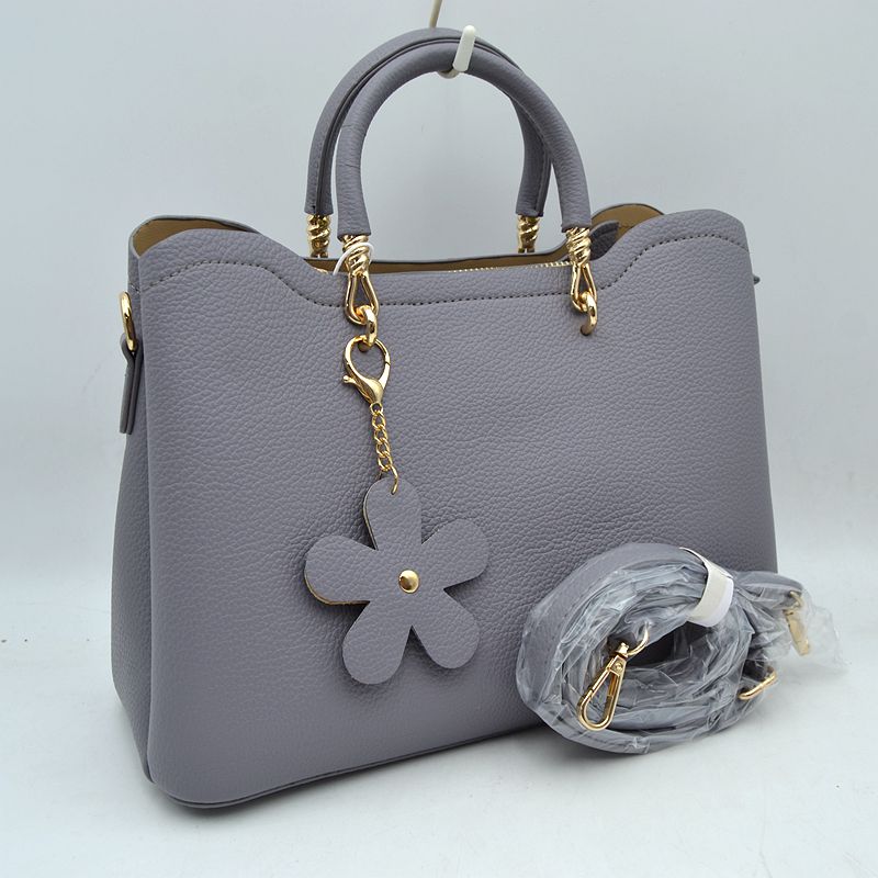 Elegant Top Handle Satchel Bag with Detachable Shoulder Strap and Floral Charm