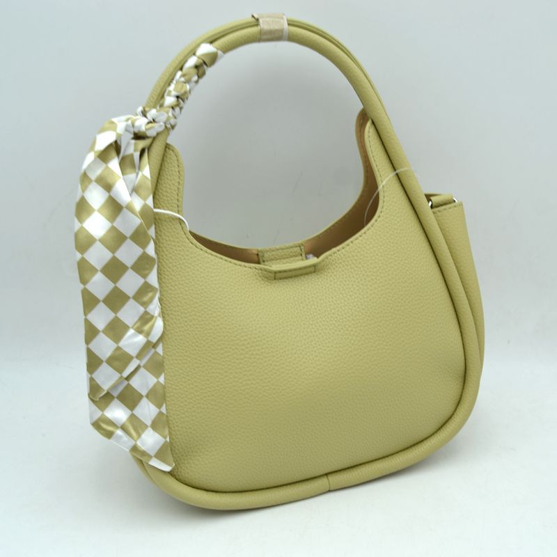Pebble Textured Slouchy Hobo Shoulder Bag with Checkerboard Scarf Accent