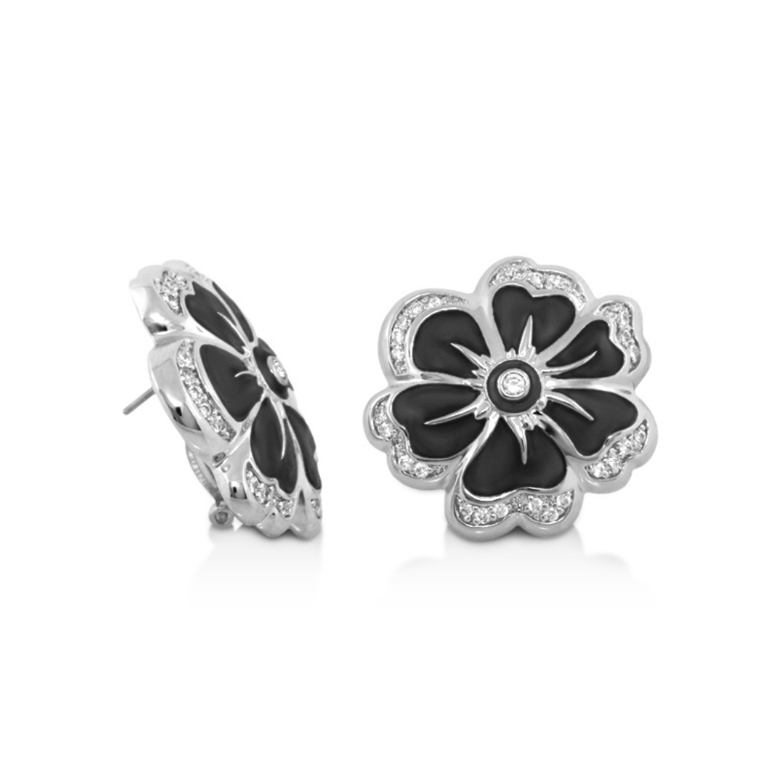 Daisy Swirl Earrings — Pavé Edge Flower Stud