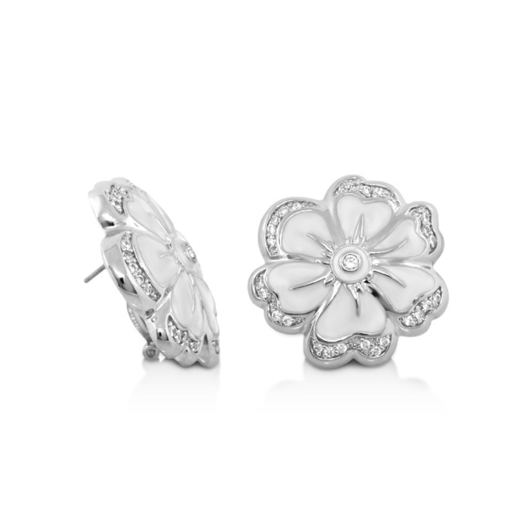 Daisy Swirl Earrings — Pavé Edge Flower Stud