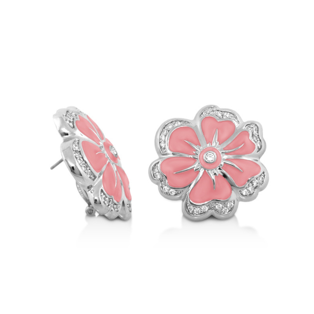 Daisy Swirl Earrings — Pavé Edge Flower Stud
