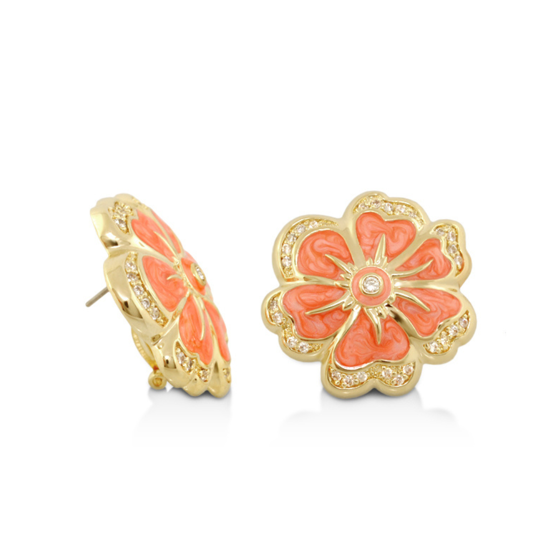 Daisy Swirl Earrings — Pavé Edge Flower Stud