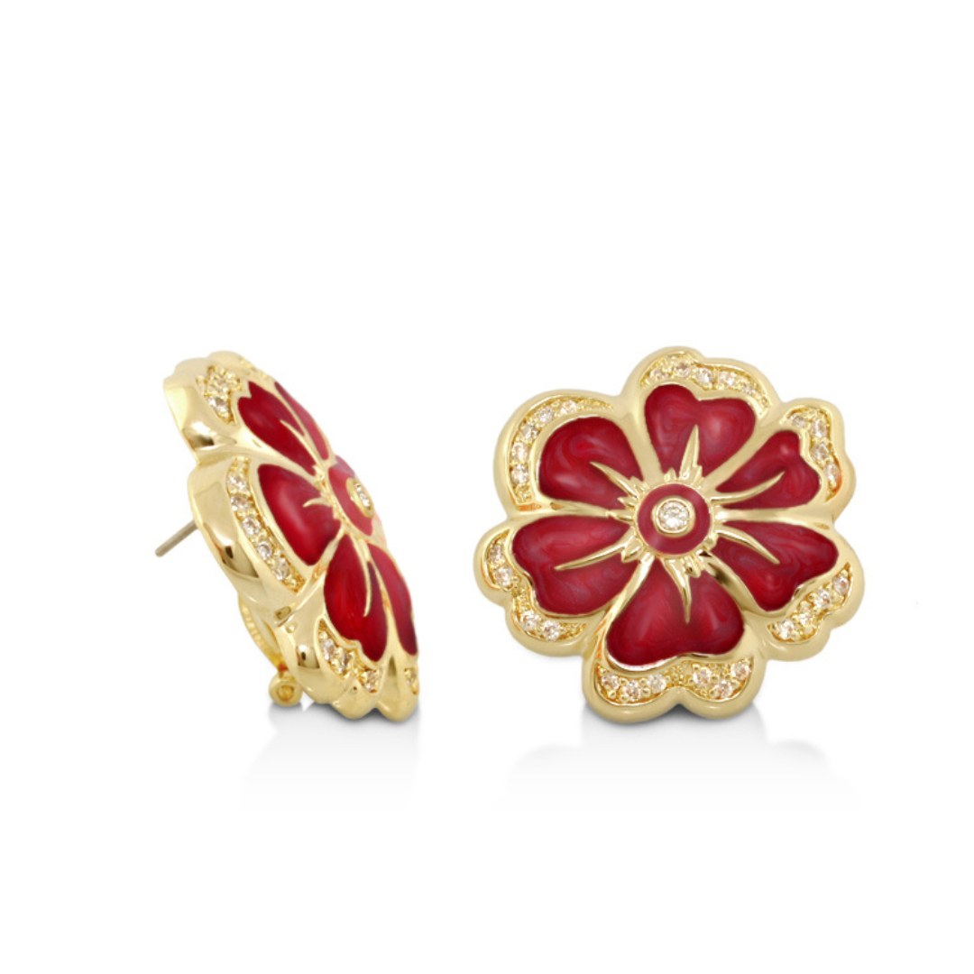 Daisy Swirl Earrings — Pavé Edge Flower Stud