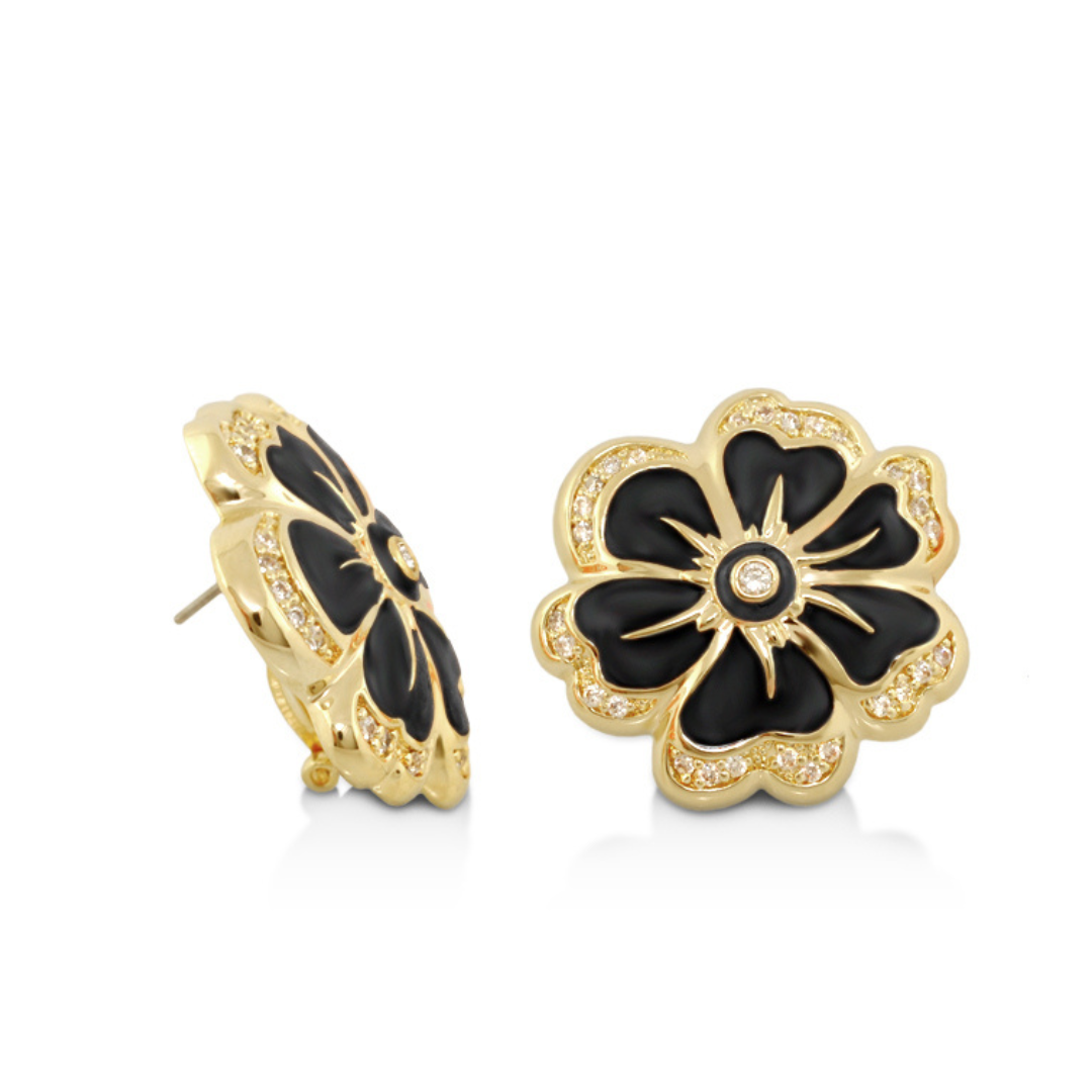 Daisy Swirl Earrings — Pavé Edge Flower Stud
