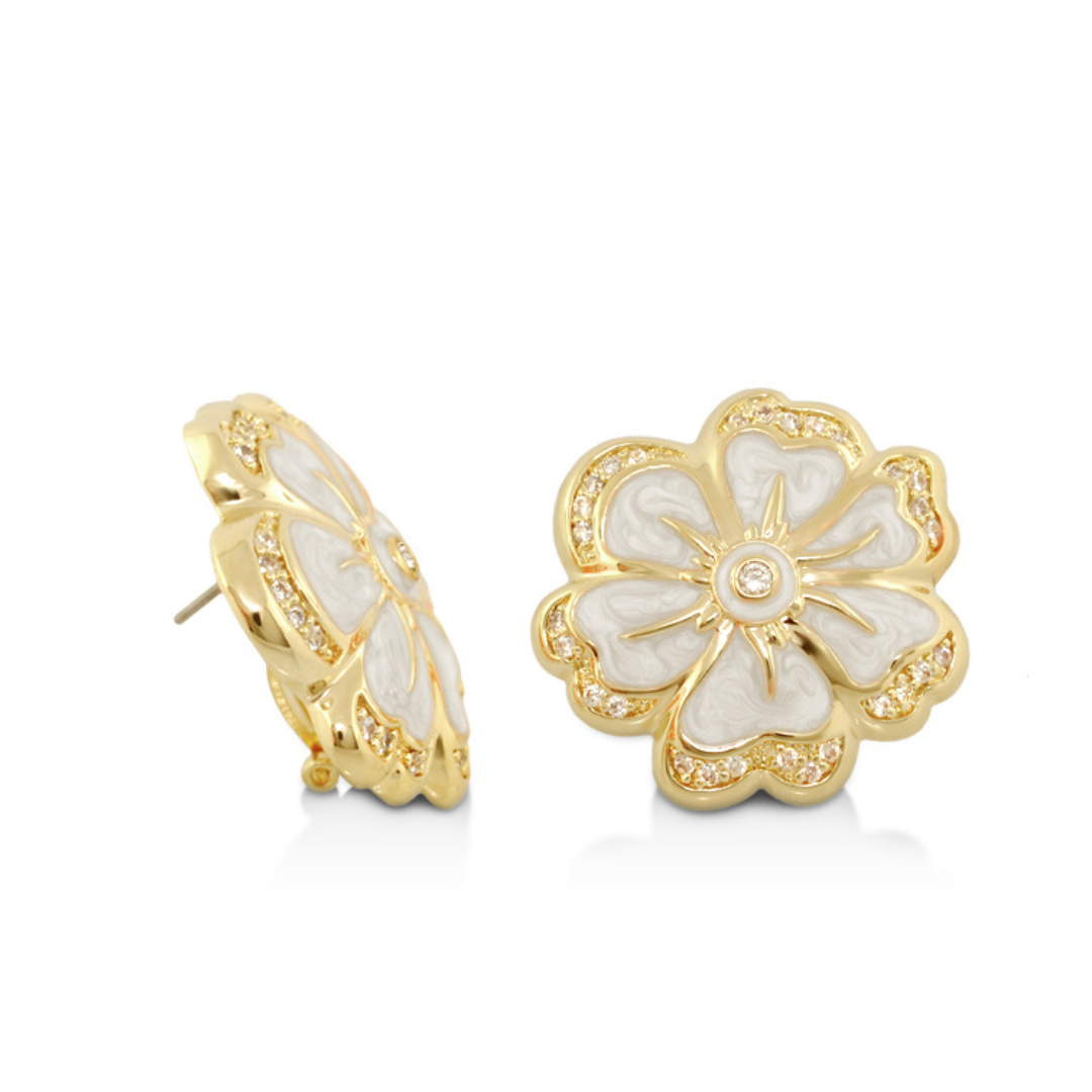 Daisy Swirl Earrings — Pavé Edge Flower Stud