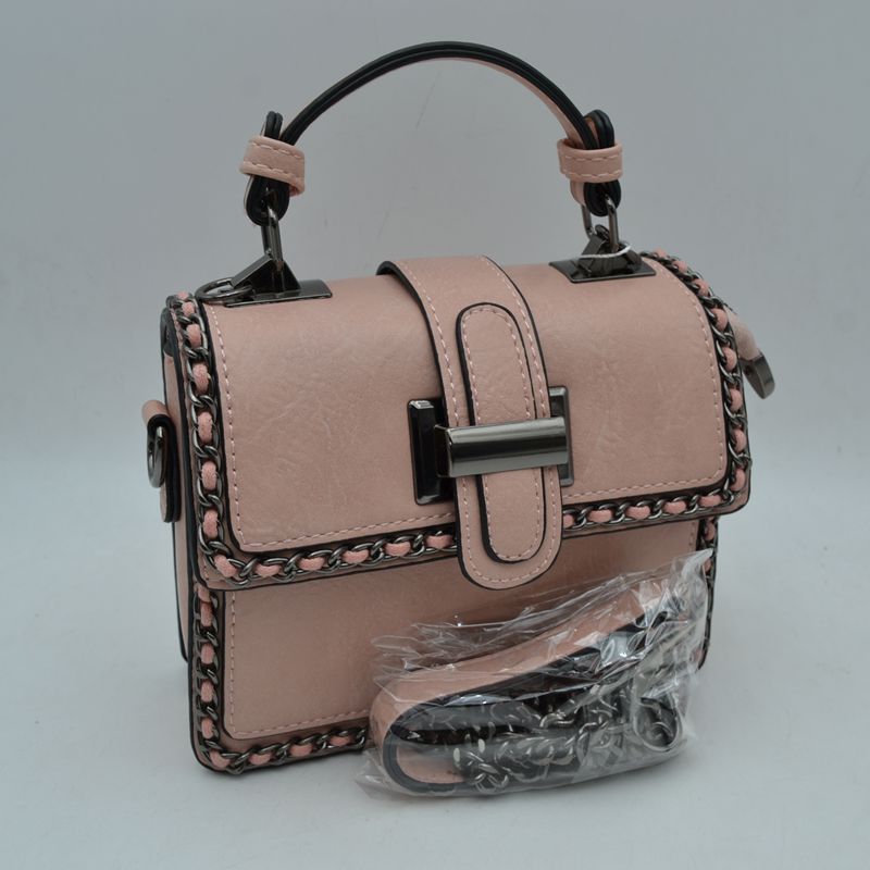Women's Structured Top-Handle Crossbody Bag with Woven Chain Trim