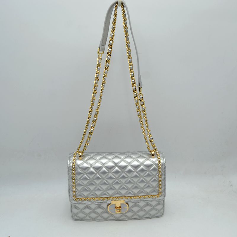 Quilted Flap Shoulder Bag with Woven Chain Strap