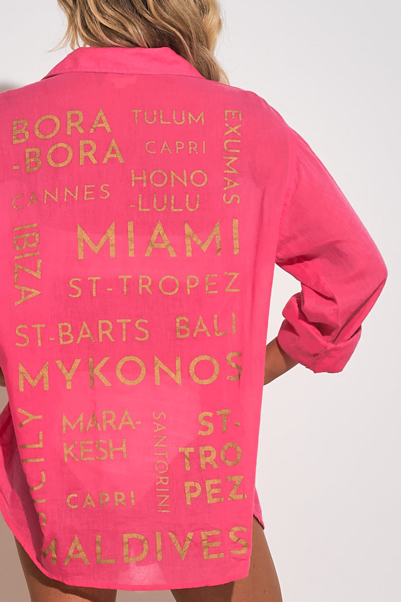 Vista Button Down Hot Pink