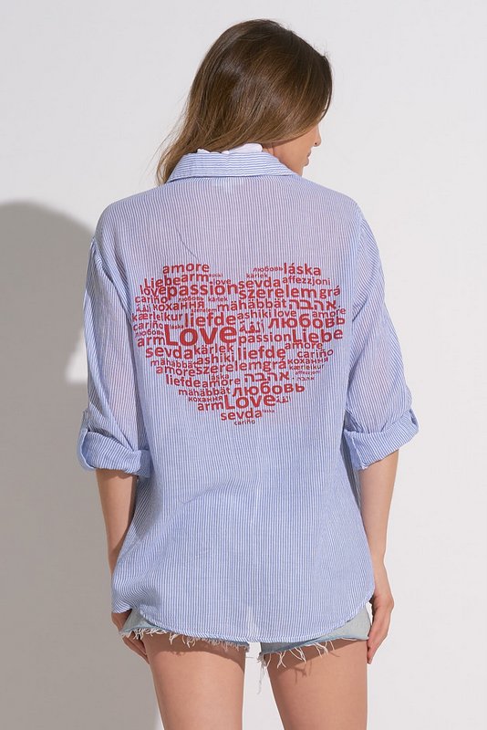 Tropical Button Down Blue White Heart