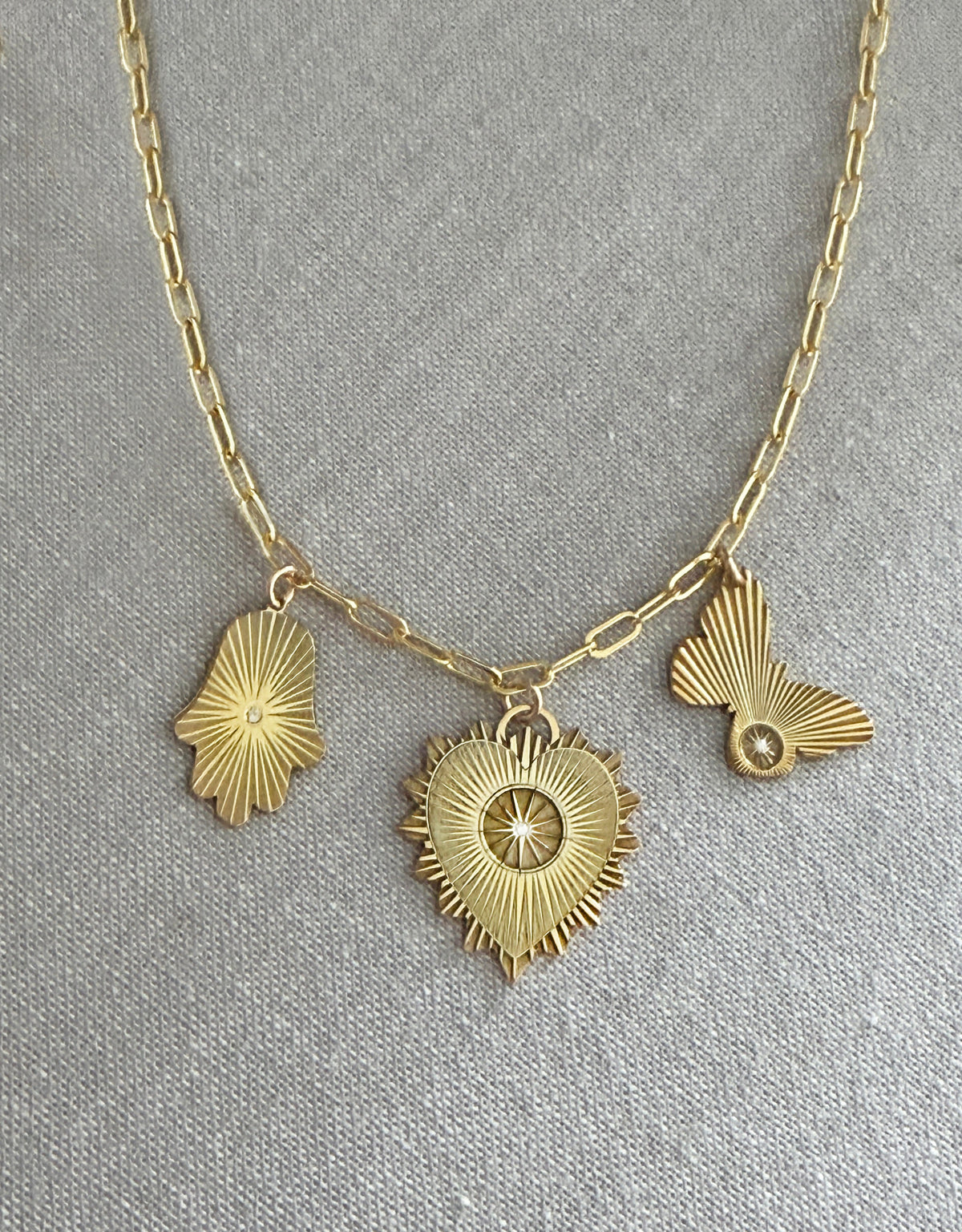 Vesta Triple Diamond Charm Necklace