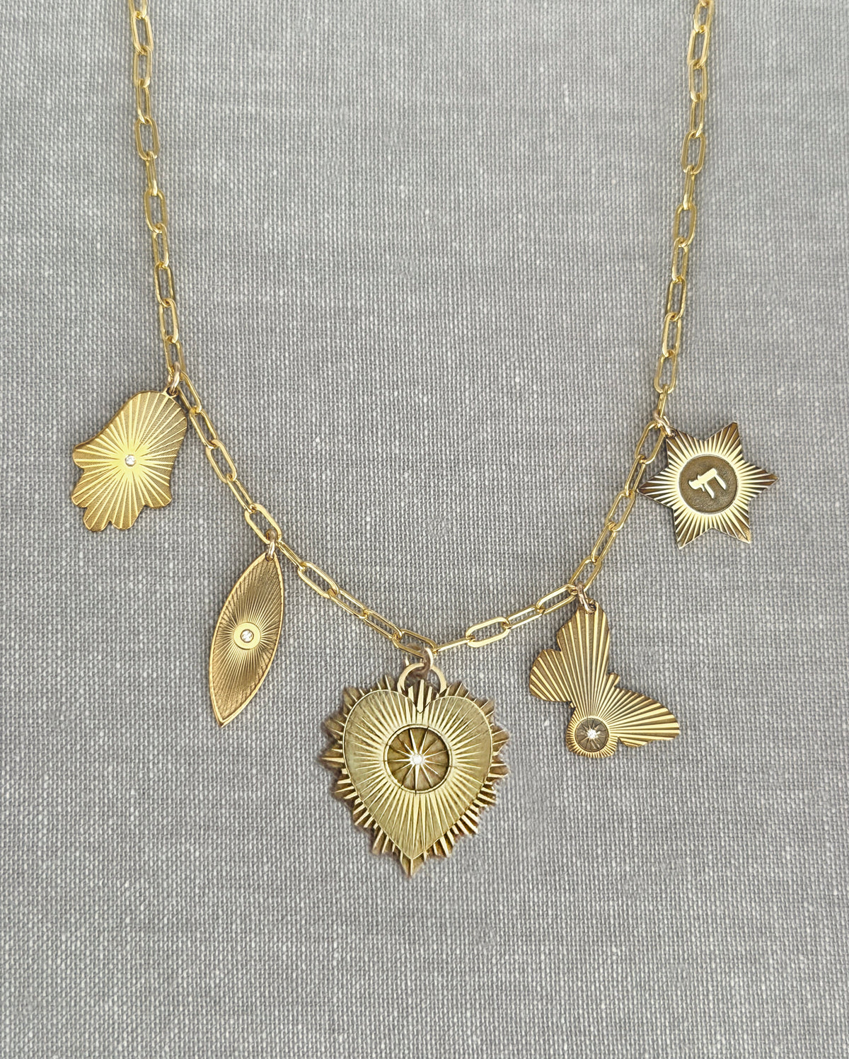 Vesta Heart Five Charm Initial Necklace