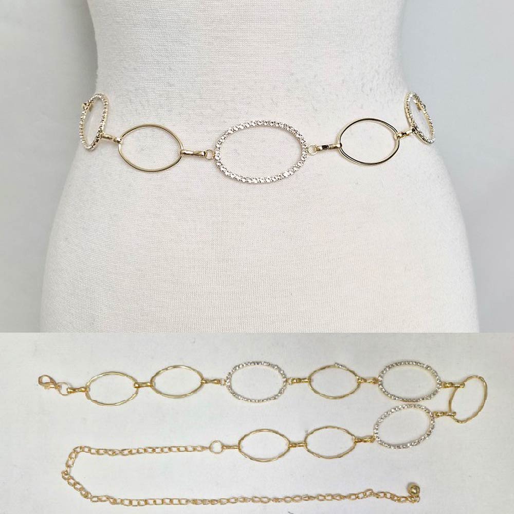 Rhinestone Pave Oval Link Waist Chain Belt