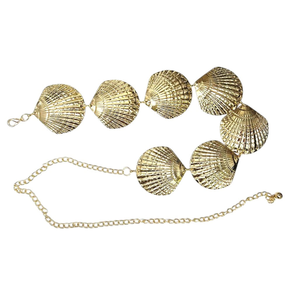 Textured Metal Seashell Link Waist Chain Belt