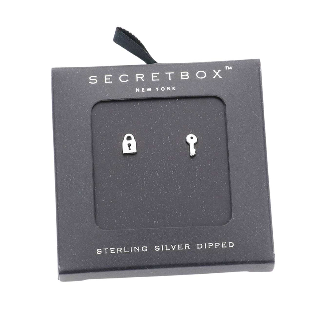 Secret Box Sterling Silver Dipped Key & Lock Stud Earrings