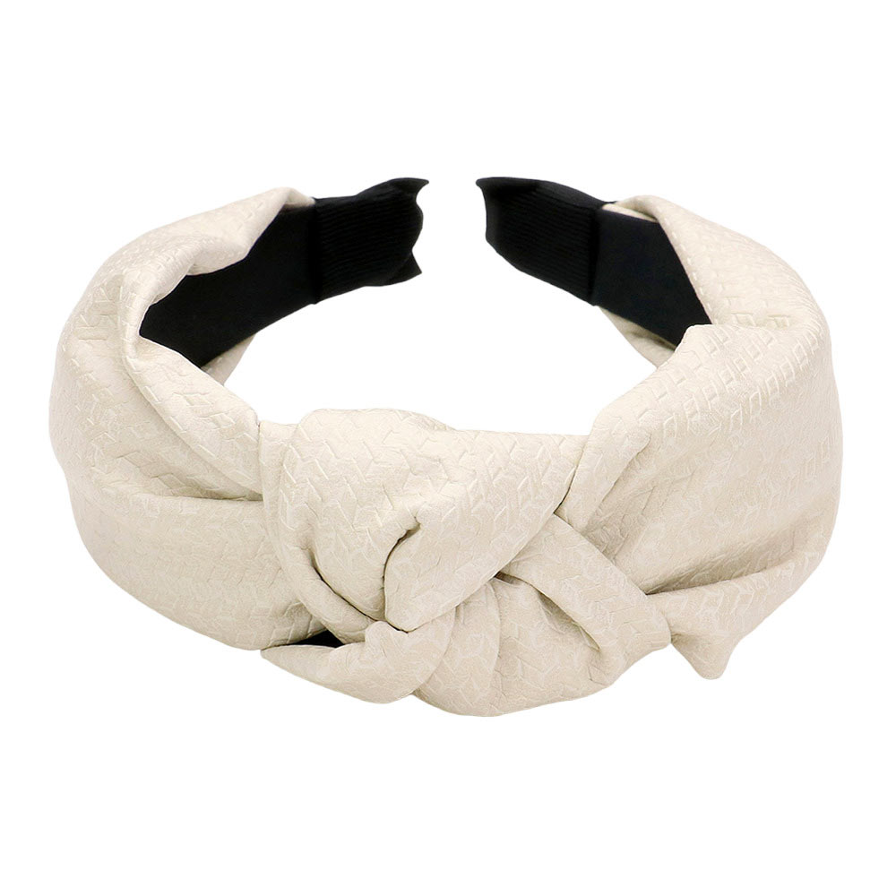 Pattern Detailed Solid Faux Leather Knot Burnout Headband