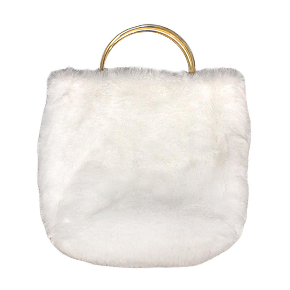 Solid Faux Fur Tote Crossbody Bag