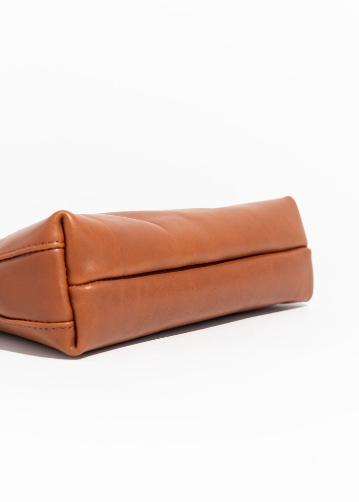 Hopper | Riveter Tan Leather Crossbody Bag with Camo Webbed Strap
