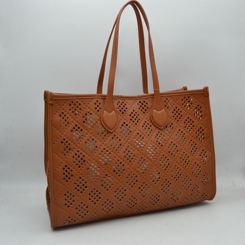 Midnight Perforated Lattice Tote – Elegant Laser-Cut Shoulder Bag