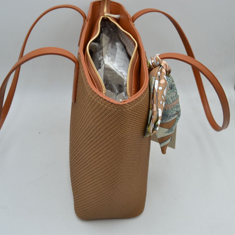 Riviera Textured Shoulder Tote Bag with Silk-Style Scarf Accent