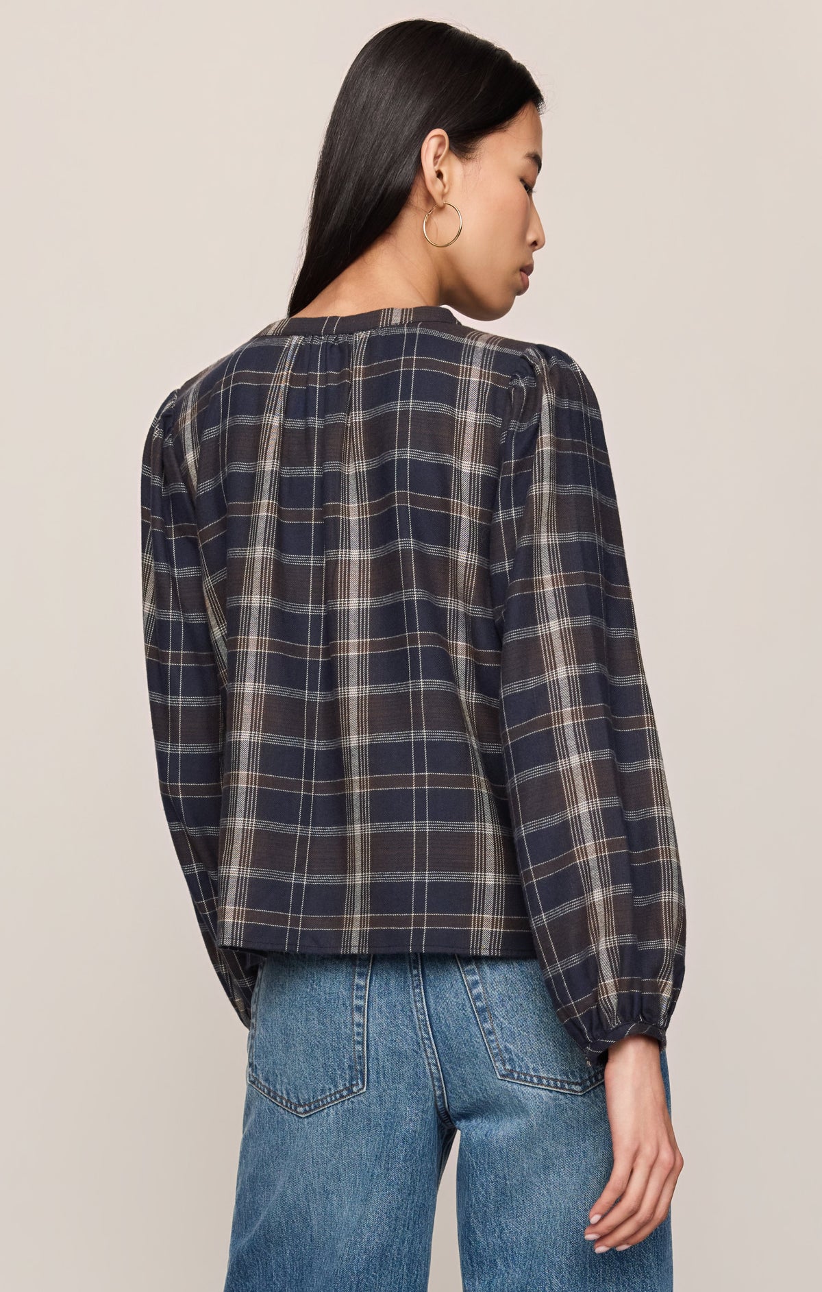 Autumn Plaid Henley Blouse in Eclipse