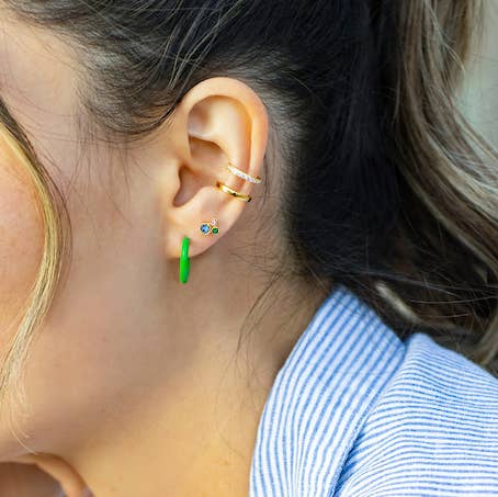 Kris Nations - Modernist Stud Earrings 18K Gold Vermeil Sapphire, Emerald Green and Pink Topaz CZ Crystal Cluster Nickel Free Hypoallergenic Ships from CA