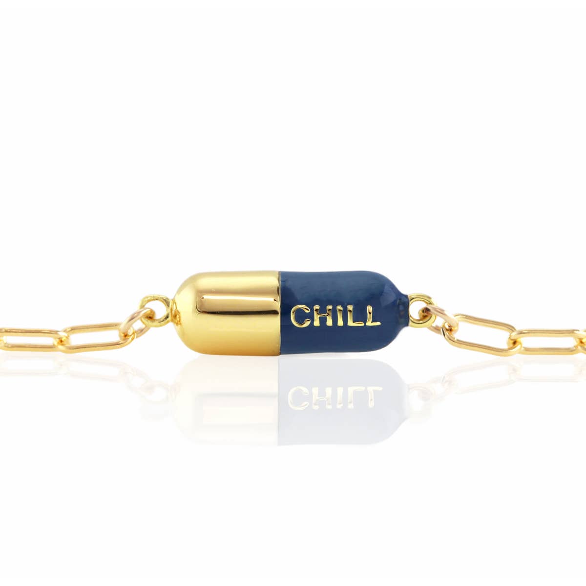 Kris Nations - Chill Pill Charm Bracelet 18K Gold Vermeil | Sterling Silver Charm Gold Filled | Sterling Silver Drawn Cable Chain Multiple Colors Lobster Clasp Nickel Free Ships from CA