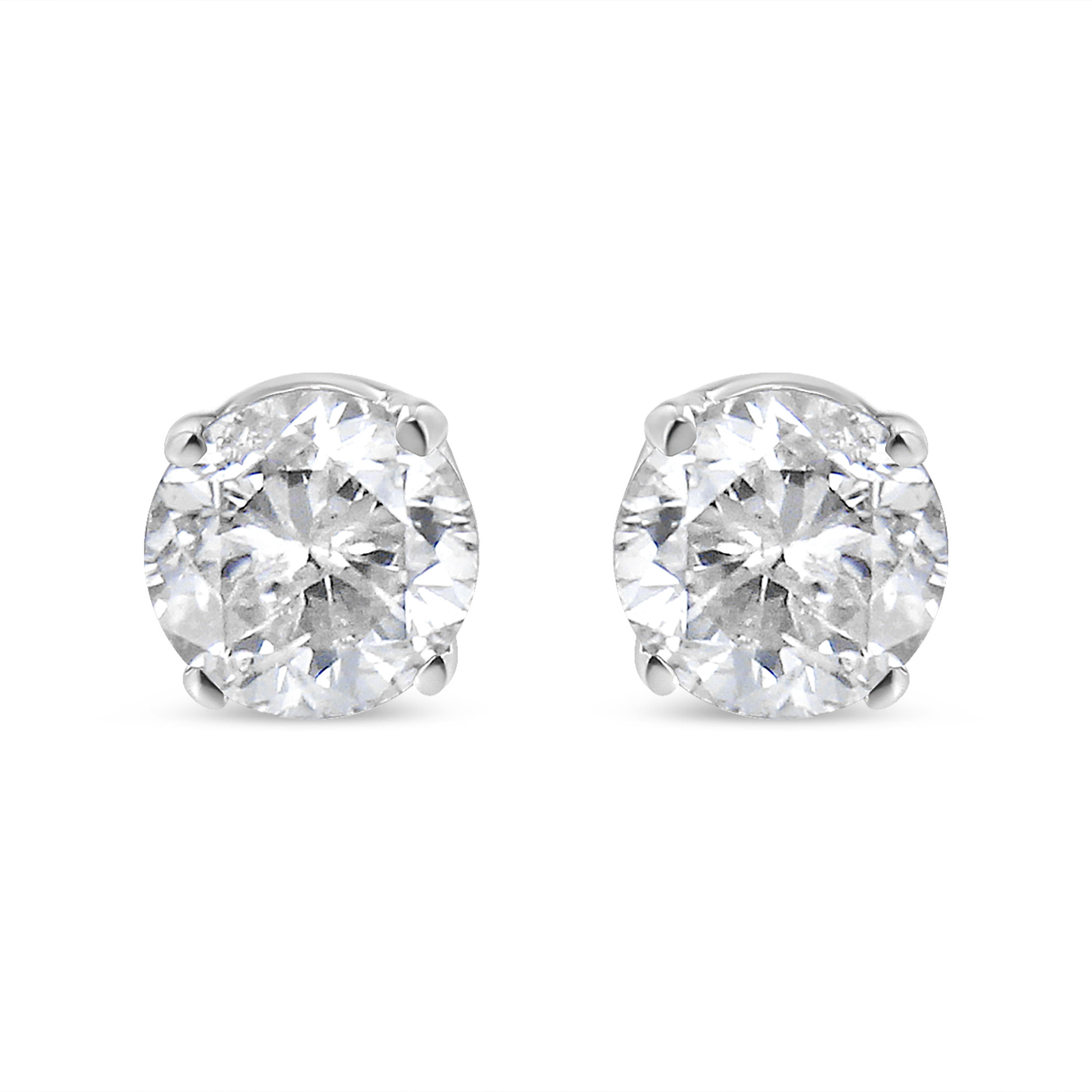 IGI Certified 1.00 Cttw Round Brilliant-Cut Diamond 14K White Gold Classic 4-Prong Solitaire Stud Earrings (H-I Color, I1-I2 Clarity)