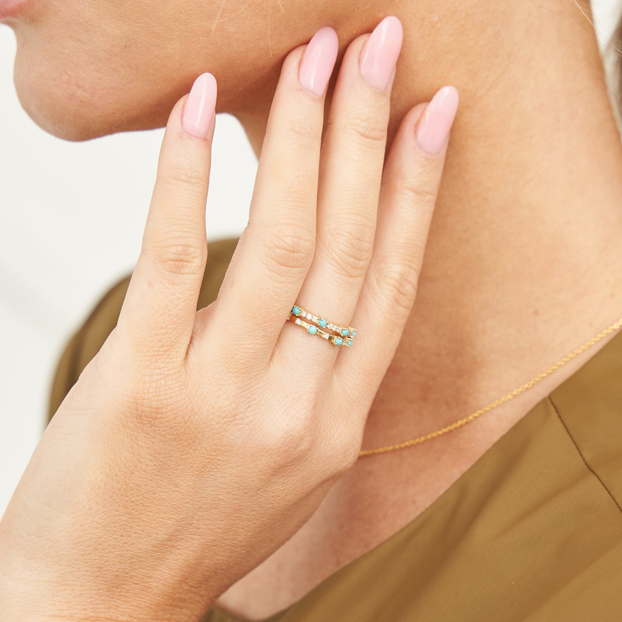 Alyssa 14K Gold Turquoise Dainty Ring with White Diamonds by Christina Greene at Shirley Shoppe