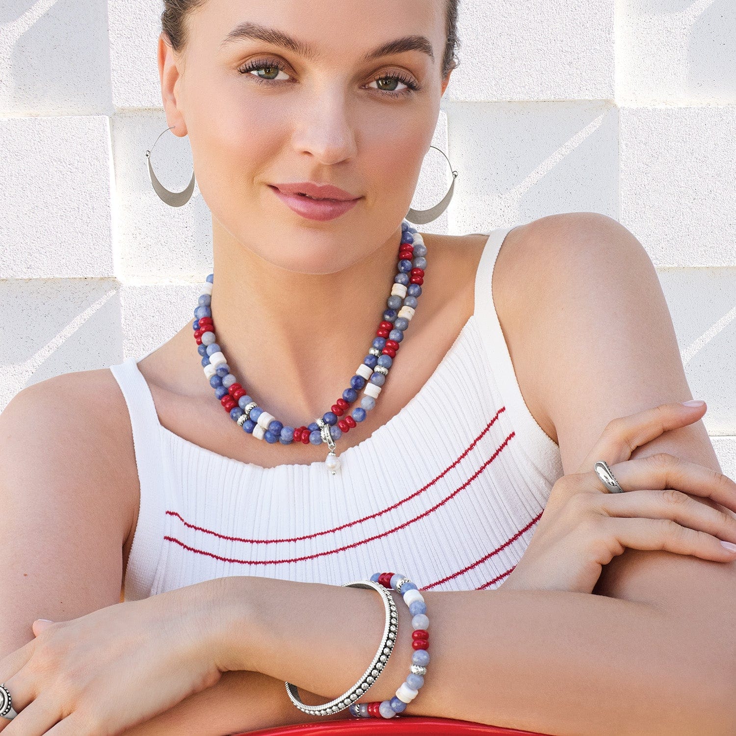 Americana Beach Pearl Charm Necklace