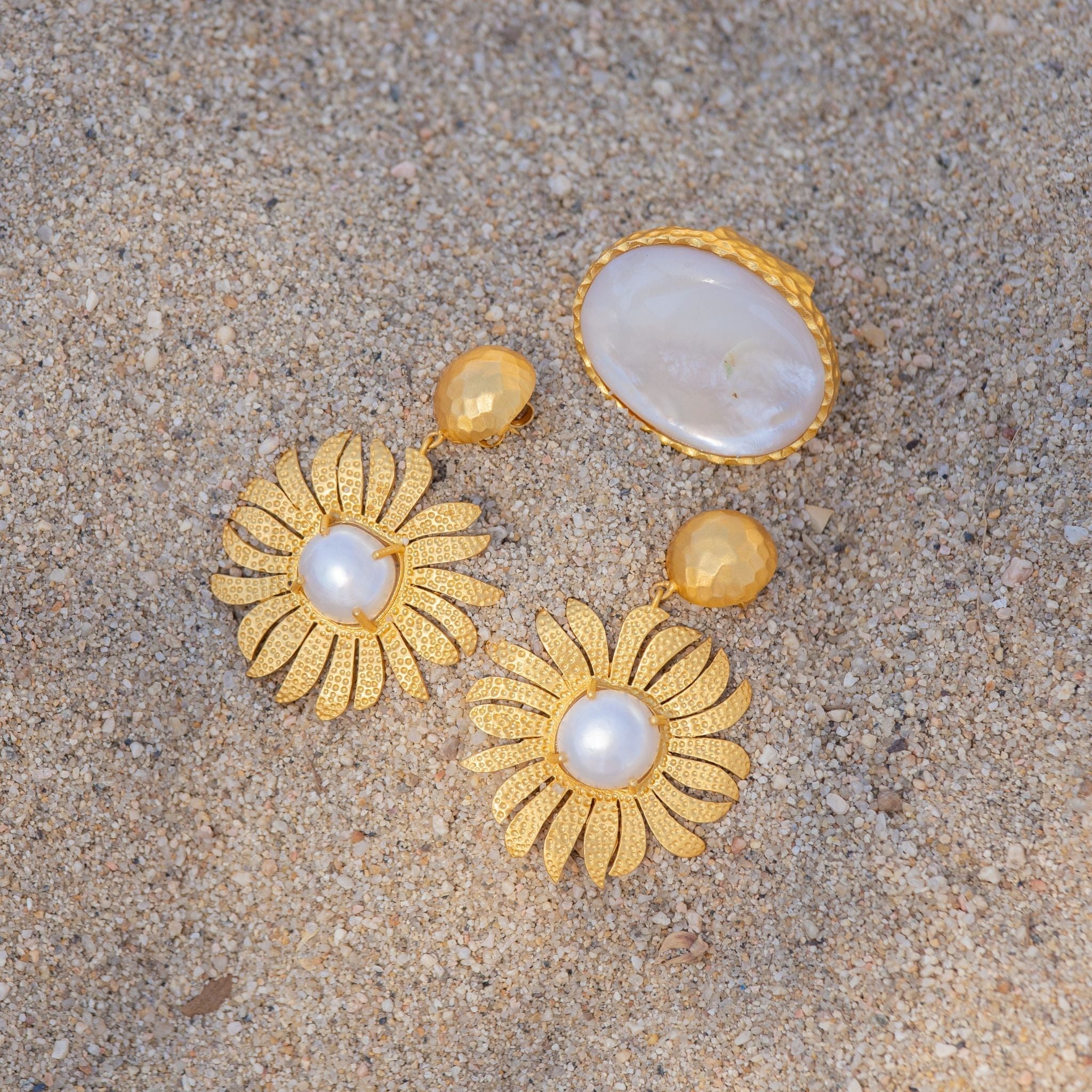 Anemone's Charm Drop Earrings - Pearl by Christina Greene at Shirley Shoppe