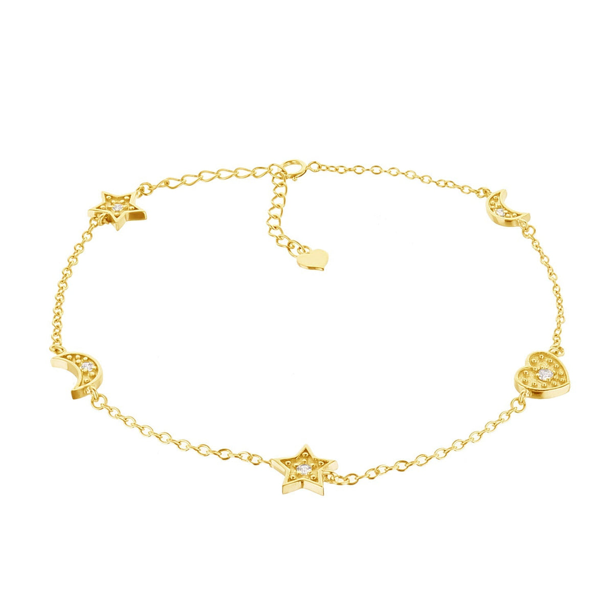 Moon Stars and Heart Anklet