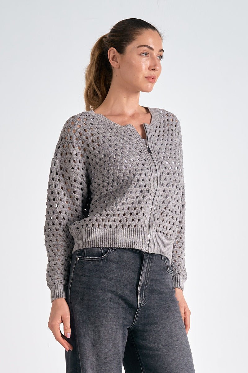 Aster Sweater Cardigan Light Grey by Elan at Shirley Shoppe