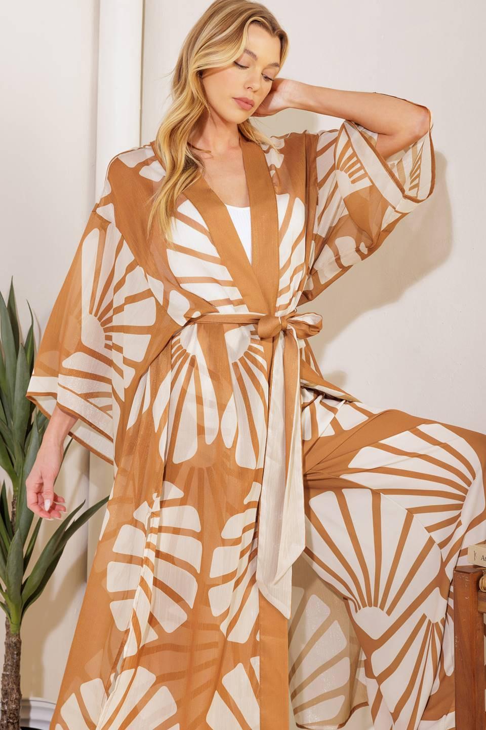 AWAITING LOVE WOVEN KIMONO COVER UP AND PANT SET by Flying Tomato at Shirley Shoppe